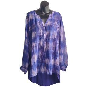 Relativity Women's Button Down Shirt Purple Print Long Sleeve Plus Size 2X